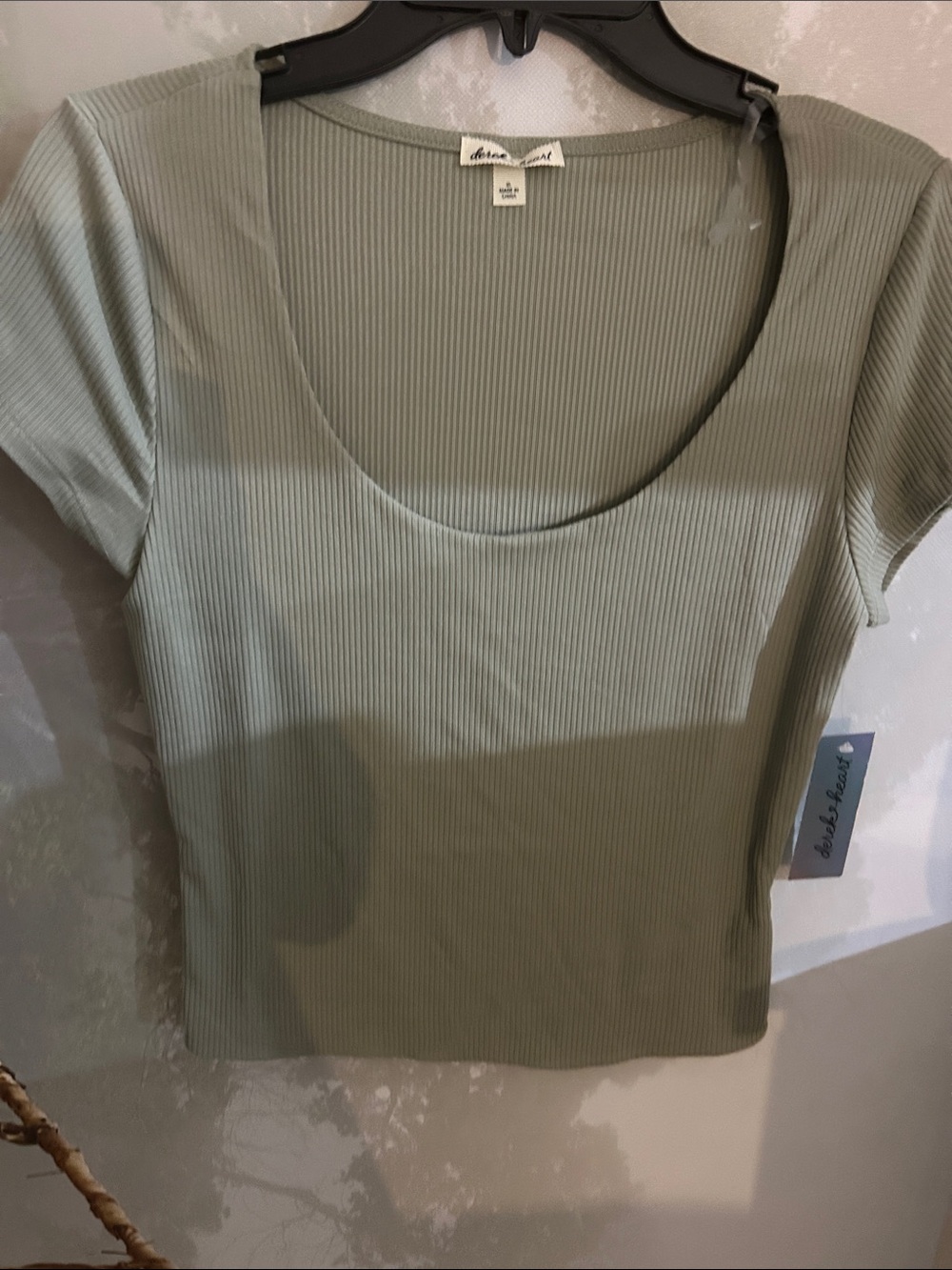 Derek Heart Ribbed Scoop Neck Tee in Sage Green